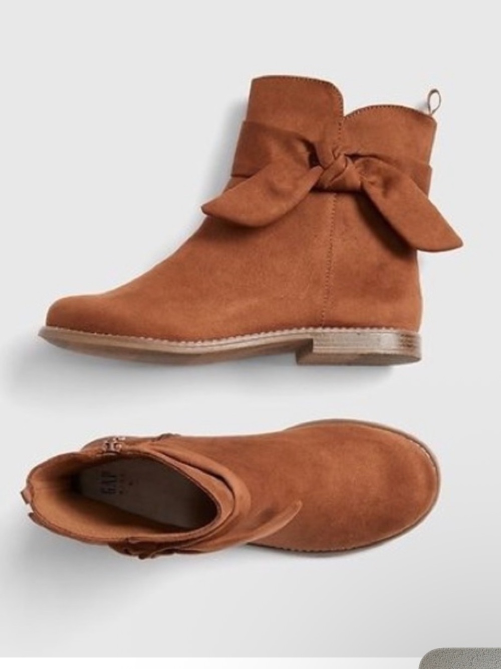 Girl’s Suede Bow Ankle Boots in Cognac